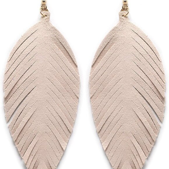 Jewelry - Large Genuine Soft Leather Handmade Fringe Feather Lightweight Tear Drop Dangle